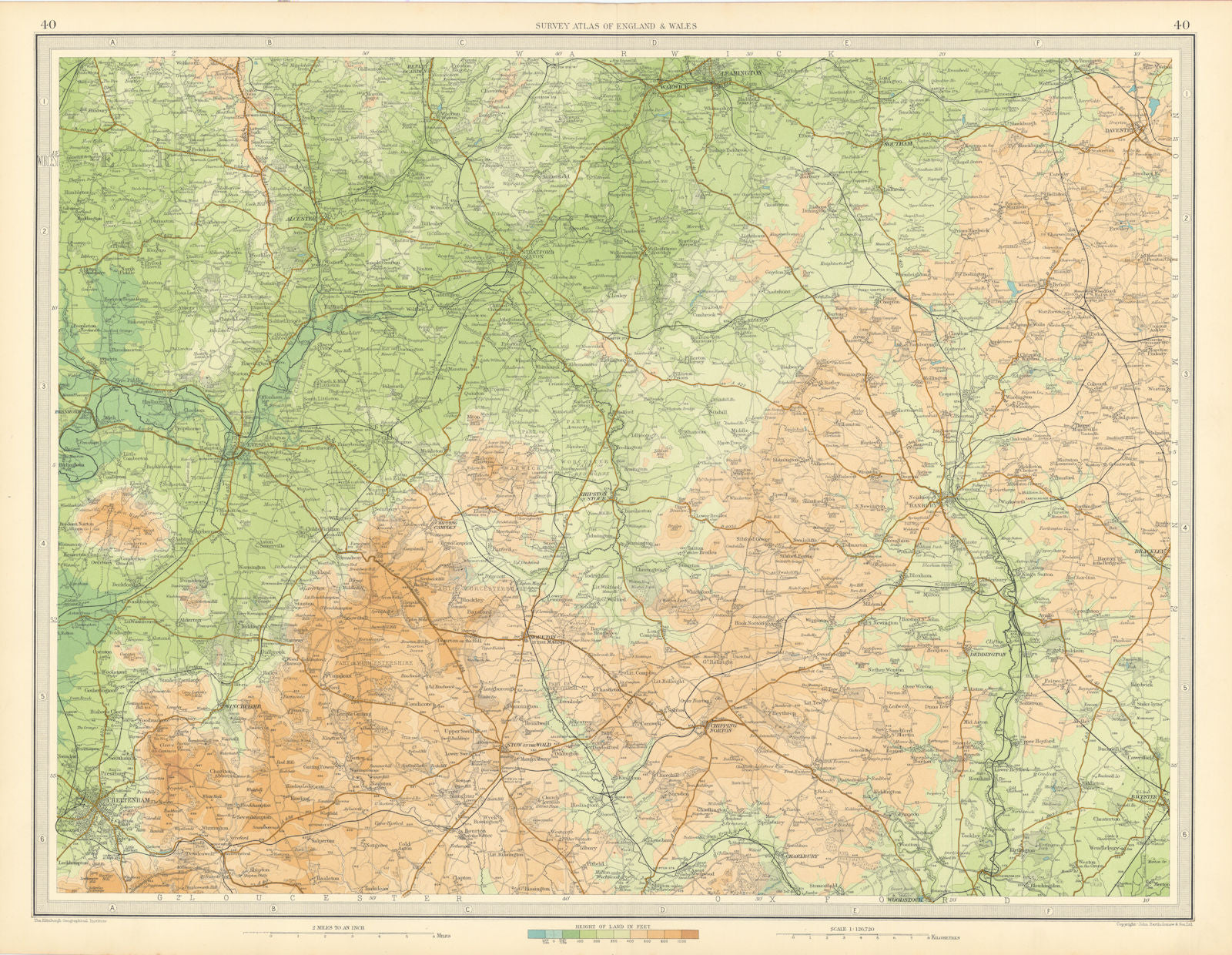 COTSWOLDS NORTH Stratford-on-Avon Leamington Banbury Cheltenham. LARGE 1939 map
